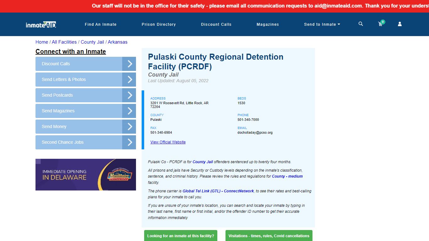 Pulaski County Regional Detention Facility (PCRDF ...